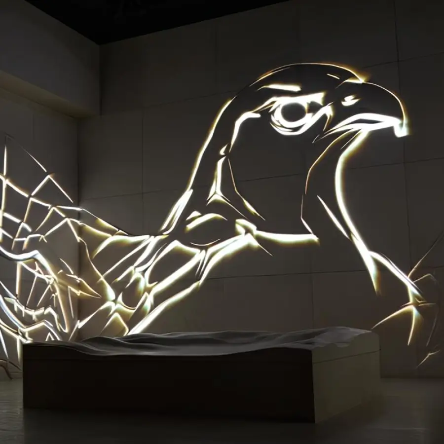 lighted bird mural